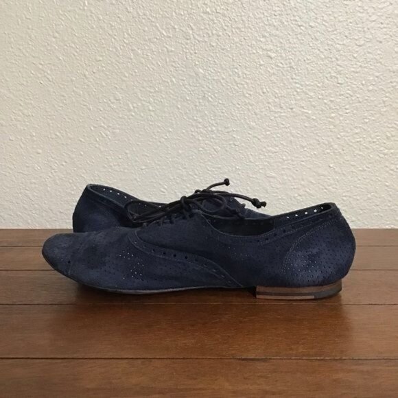 Silvano Sassetti Blue Suede Lace Up Flats Sz 38 US 6 - Picture 7 of 12